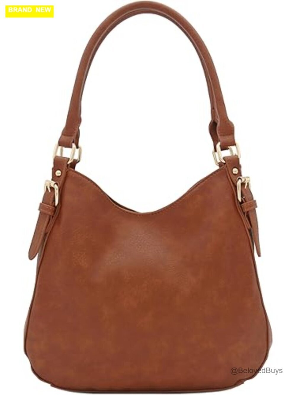 Faux Leather 3 Compartment Medium Hobo Bag with Gold Hardware